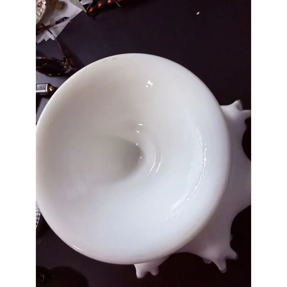 Fenton Silver Crest Milk Glass Pedestal Compote Bowl Ruffled Edge Vintage